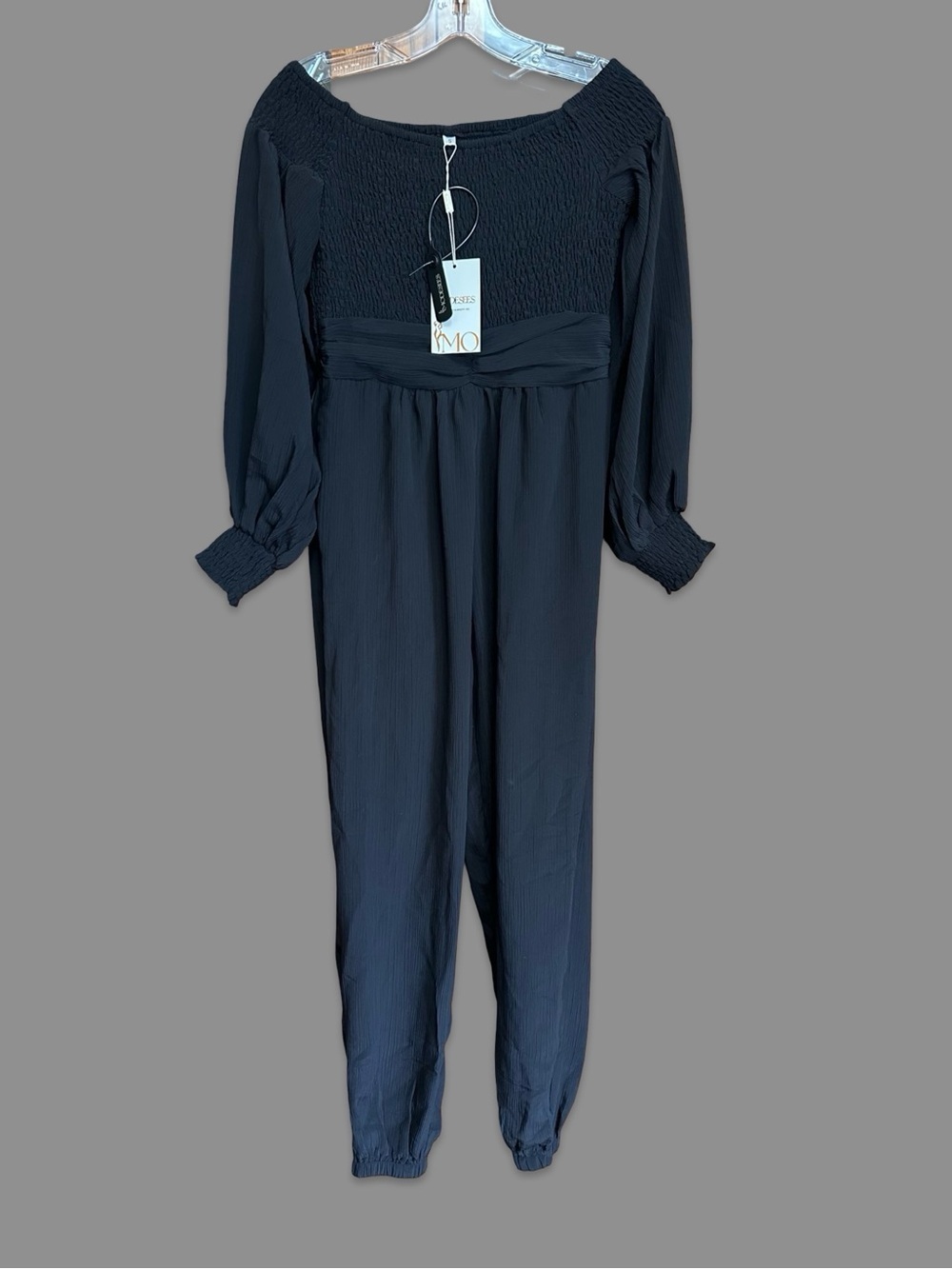 Modesees Black Crepe Ruched Top Puff Sleeve Jumpsuit NWT Size Small